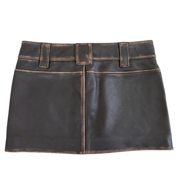 GRLFRND Brown Western Leather Biker Mini Skirt XXS Genuine Cowhide Y2K Moto NWT - Picture 5 of 8